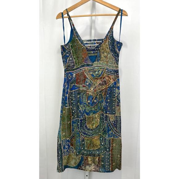 LEIFSDOTTIR Anthropologie Sennen Beaded Silk Dress Sleeveless Multicolor Size 2 - Picture 2 of 11